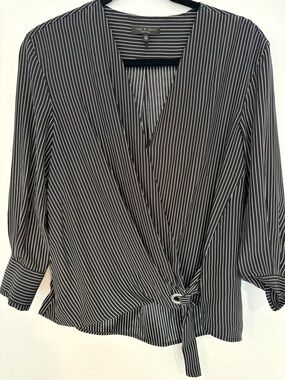 rag & bone Black and White Pinstripe V-Neck Blouse